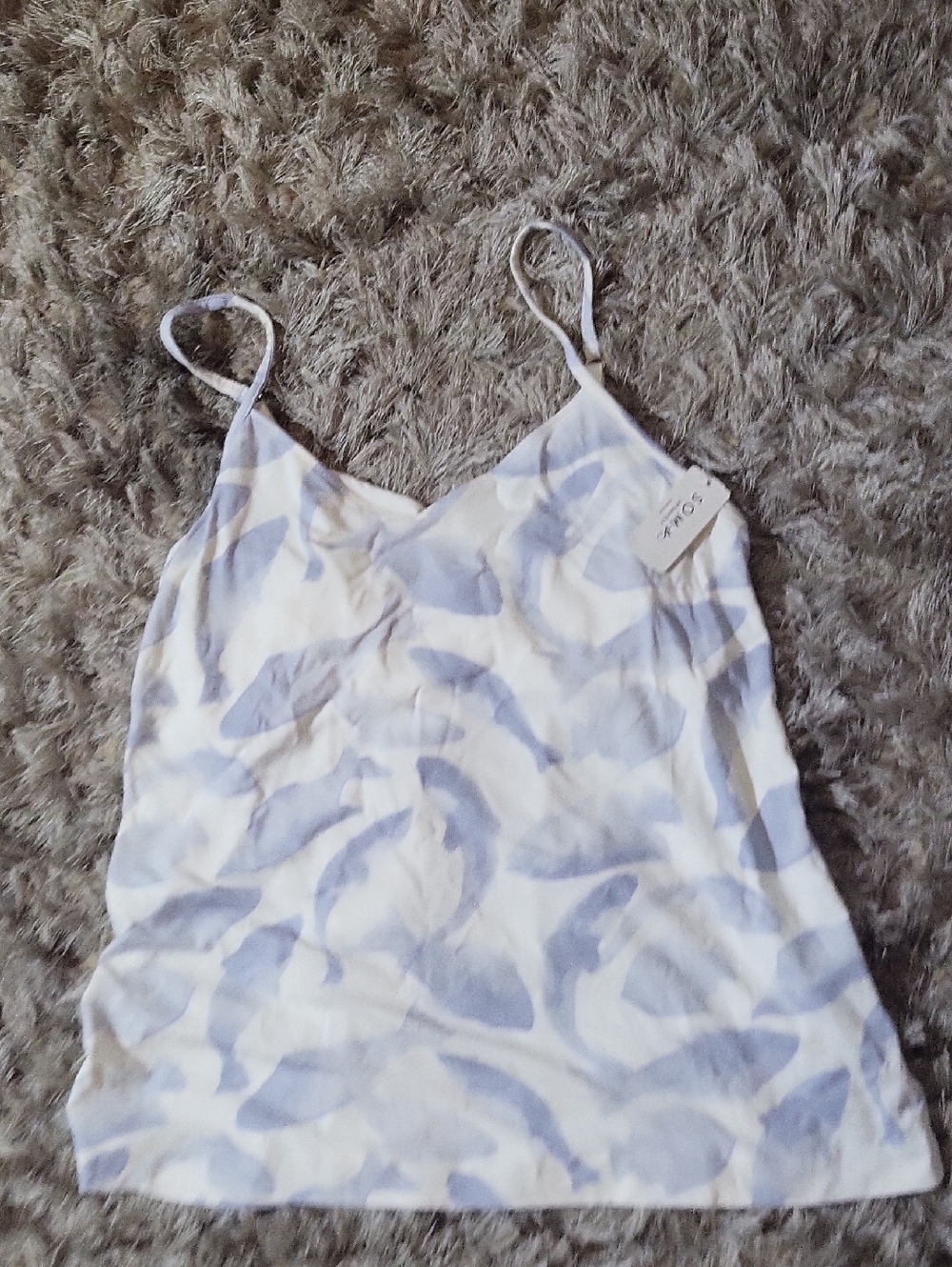Soma Light Blue and White Leaf-Print V-Neck Cami